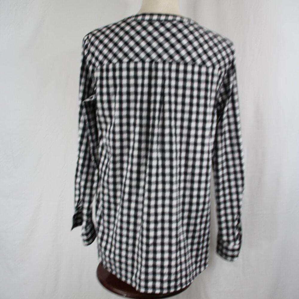 Talbot’s Black White Buffalo Plaid Tunic Rhinestone Buttons Size Med Band Collar - Picture 6 of 9